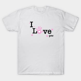 I love you text. Baby hand print with heart T-Shirt